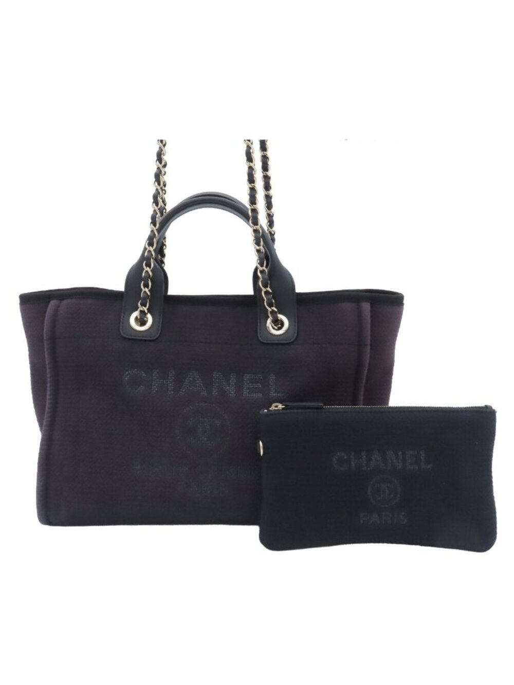 Chanel Deauville Small Shopping Black Cotton Canvas 2-Way Tote Bag